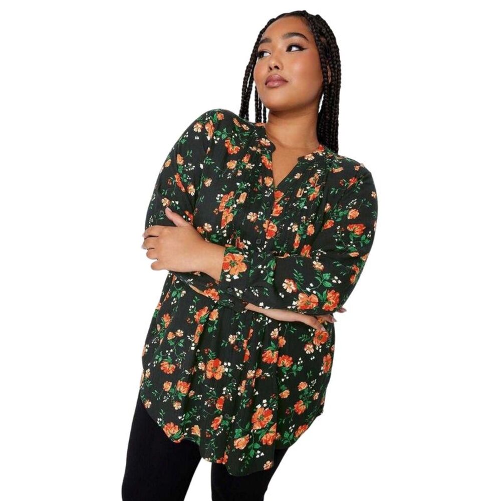 Yours Womens/Ladies Floral Woven Tunic / Black/Red